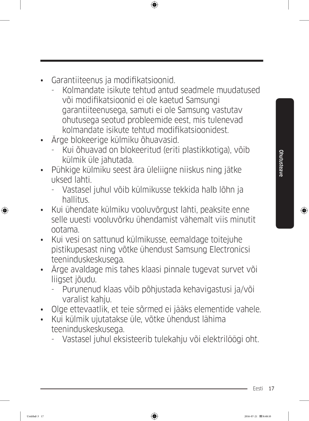 Samsung RB37K63611L/EF, RB34K6032SS/EF, RB34K6232SS/EF, RB37K63632C/EF manual Eesti  